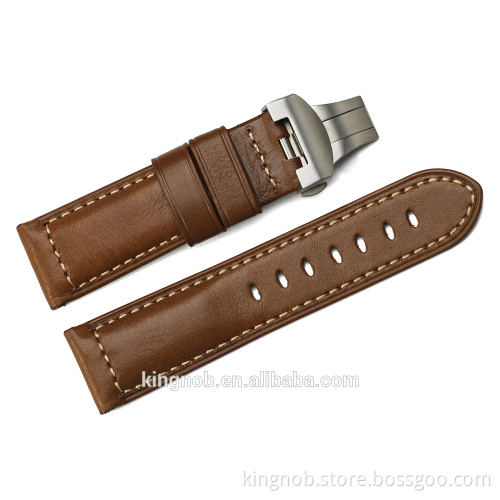 24mm Stainless Steel Deployment Clasp Handmade Calf Skin leather Watch Band